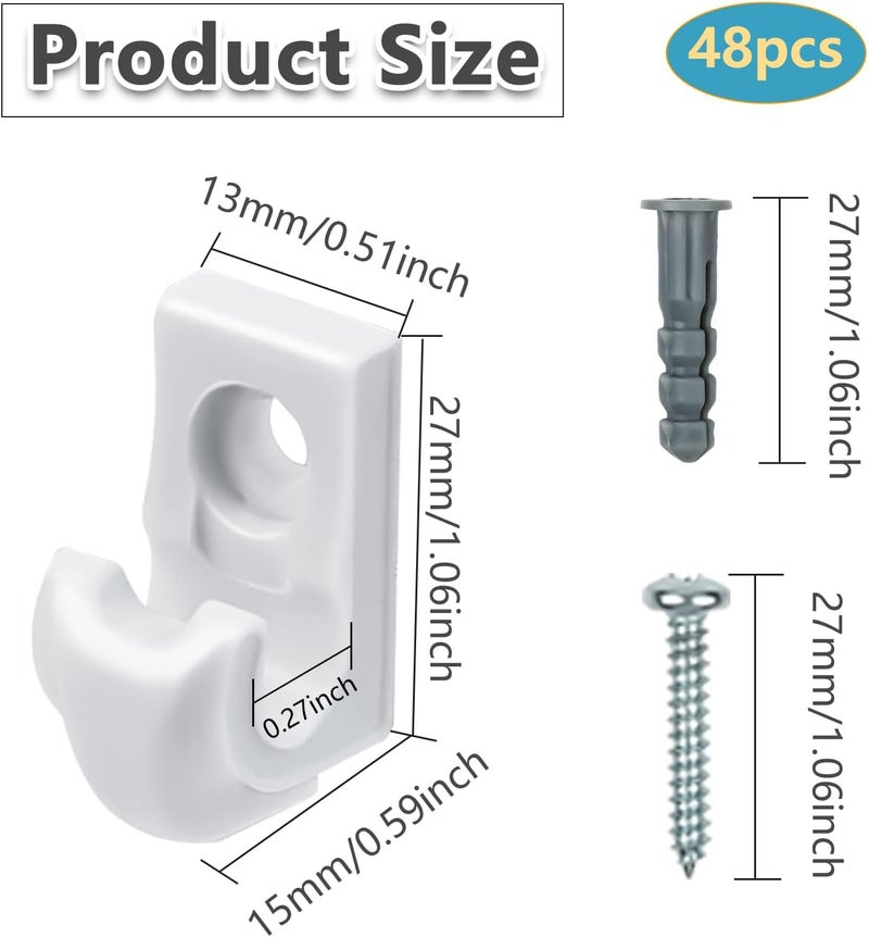 whumsdog 48 Pack White Down Wall Clip Closet Shelves Clips Wire Shelf Loop Clips Plastic Heavy Duty Wire Shelf Brackets Included Clips Screws and Expansion Tubes for Wire Closet Shelving - Image 2